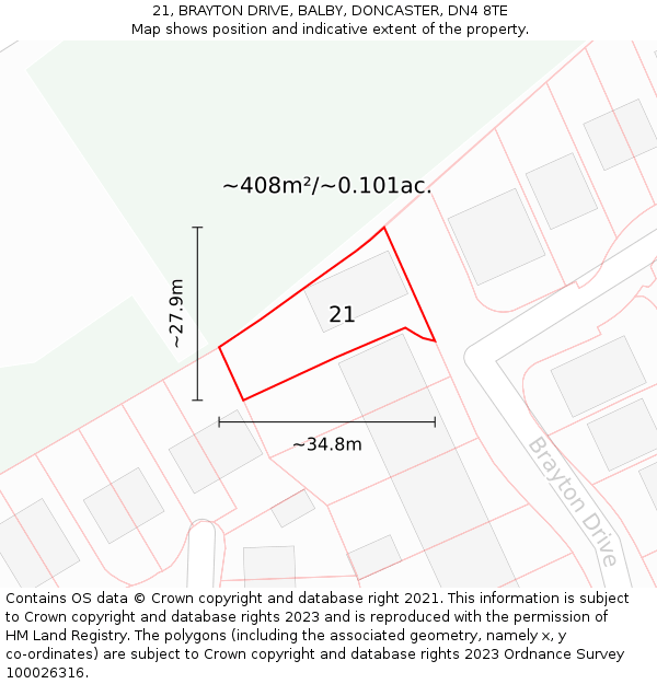 21, BRAYTON DRIVE, BALBY, DONCASTER, DN4 8TE: Plot and title map