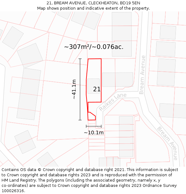 21, BREAM AVENUE, CLECKHEATON, BD19 5EN: Plot and title map