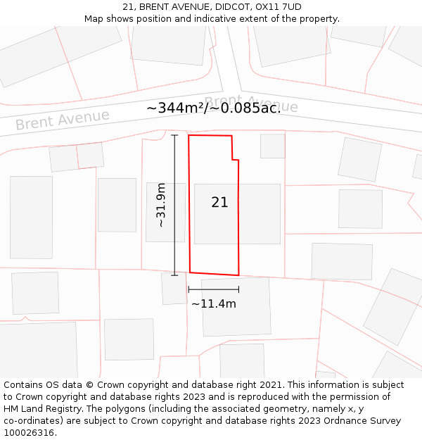 21, BRENT AVENUE, DIDCOT, OX11 7UD: Plot and title map