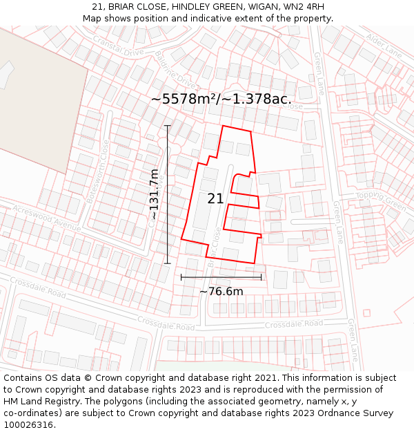 21, BRIAR CLOSE, HINDLEY GREEN, WIGAN, WN2 4RH: Plot and title map