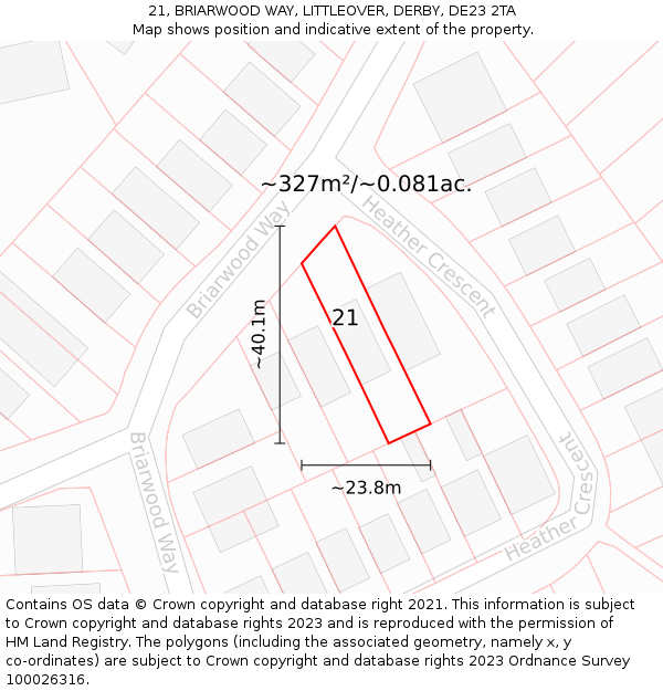 21, BRIARWOOD WAY, LITTLEOVER, DERBY, DE23 2TA: Plot and title map