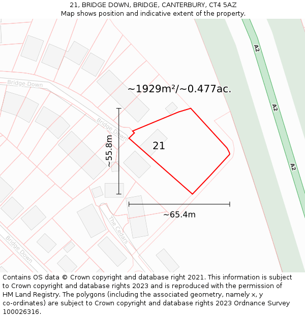 21, BRIDGE DOWN, BRIDGE, CANTERBURY, CT4 5AZ: Plot and title map