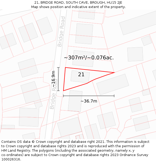 21, BRIDGE ROAD, SOUTH CAVE, BROUGH, HU15 2JE: Plot and title map