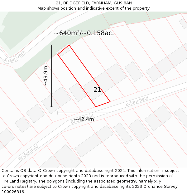 21, BRIDGEFIELD, FARNHAM, GU9 8AN: Plot and title map