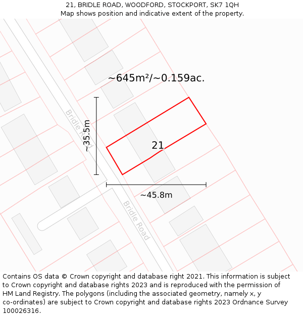 21, BRIDLE ROAD, WOODFORD, STOCKPORT, SK7 1QH: Plot and title map
