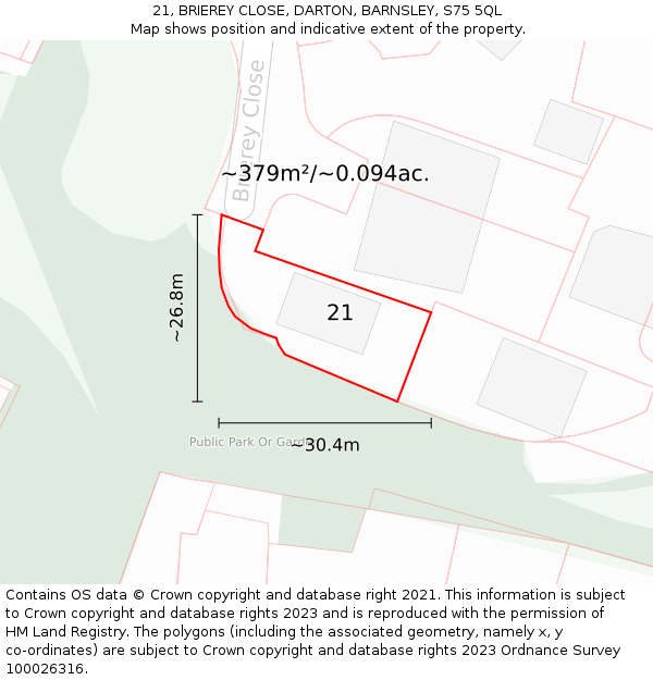 21, BRIEREY CLOSE, DARTON, BARNSLEY, S75 5QL: Plot and title map