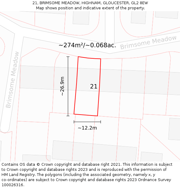 21, BRIMSOME MEADOW, HIGHNAM, GLOUCESTER, GL2 8EW: Plot and title map
