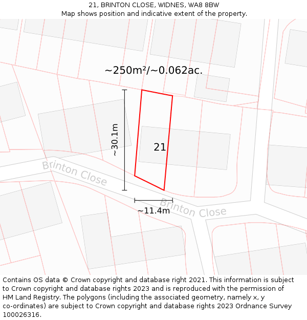 21, BRINTON CLOSE, WIDNES, WA8 8BW: Plot and title map