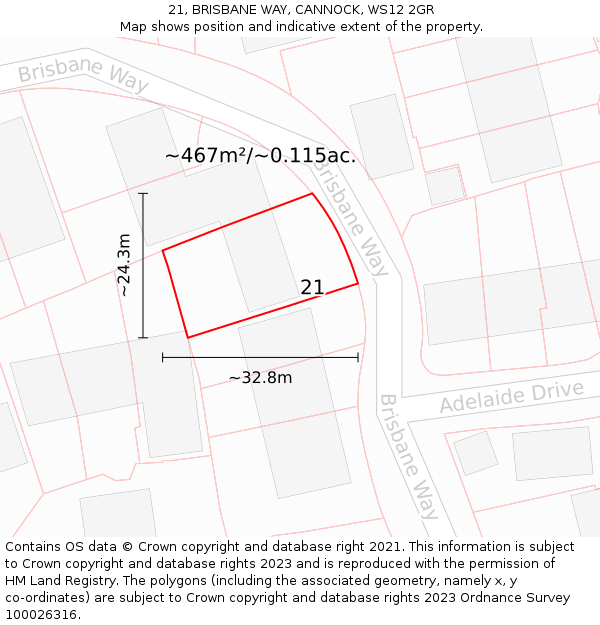 21, BRISBANE WAY, CANNOCK, WS12 2GR: Plot and title map