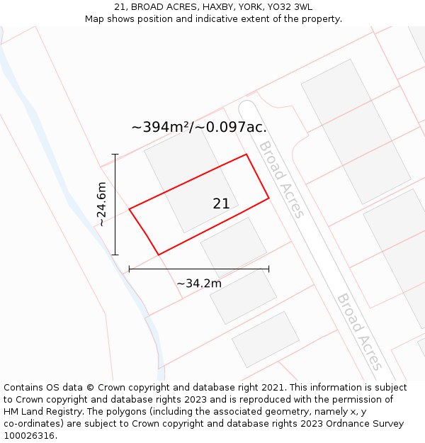 21, BROAD ACRES, HAXBY, YORK, YO32 3WL: Plot and title map