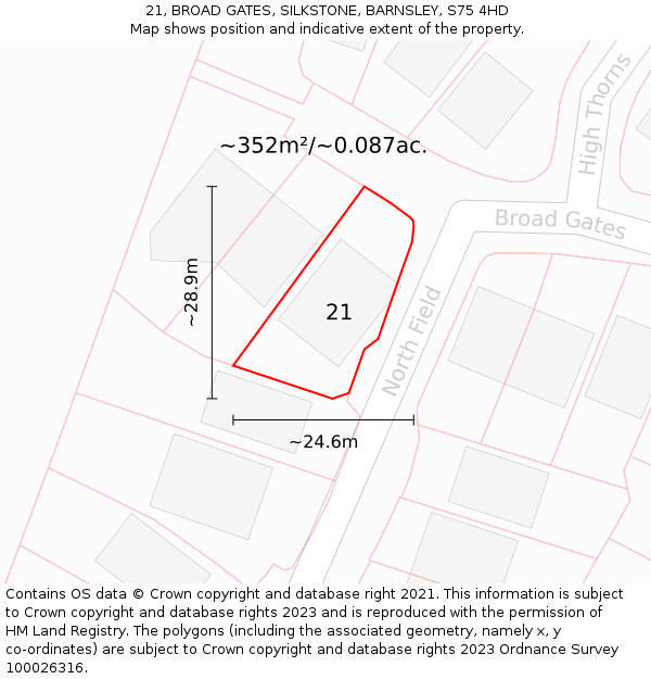 21, BROAD GATES, SILKSTONE, BARNSLEY, S75 4HD: Plot and title map