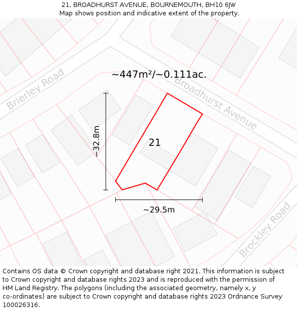 21, BROADHURST AVENUE, BOURNEMOUTH, BH10 6JW: Plot and title map