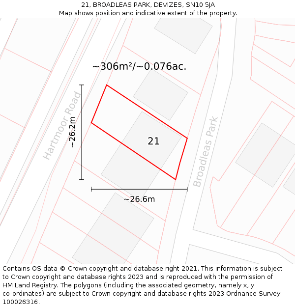 21, BROADLEAS PARK, DEVIZES, SN10 5JA: Plot and title map