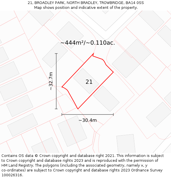 21, BROADLEY PARK, NORTH BRADLEY, TROWBRIDGE, BA14 0SS: Plot and title map