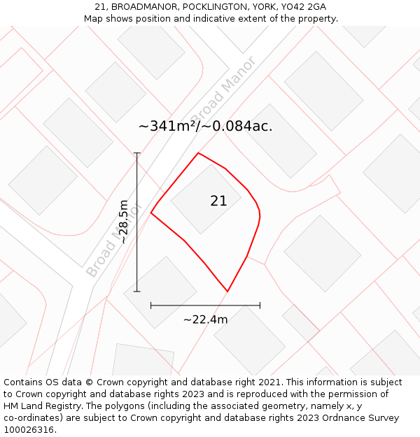 21, BROADMANOR, POCKLINGTON, YORK, YO42 2GA: Plot and title map