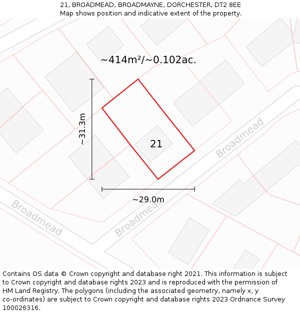 21, BROADMEAD, BROADMAYNE, DORCHESTER, DT2 8EE: Plot and title map