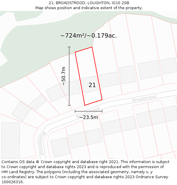 21, BROADSTROOD, LOUGHTON, IG10 2SB: Plot and title map