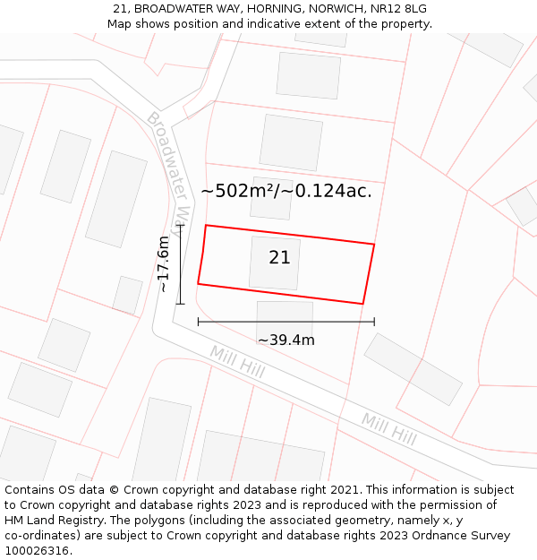 21, BROADWATER WAY, HORNING, NORWICH, NR12 8LG: Plot and title map