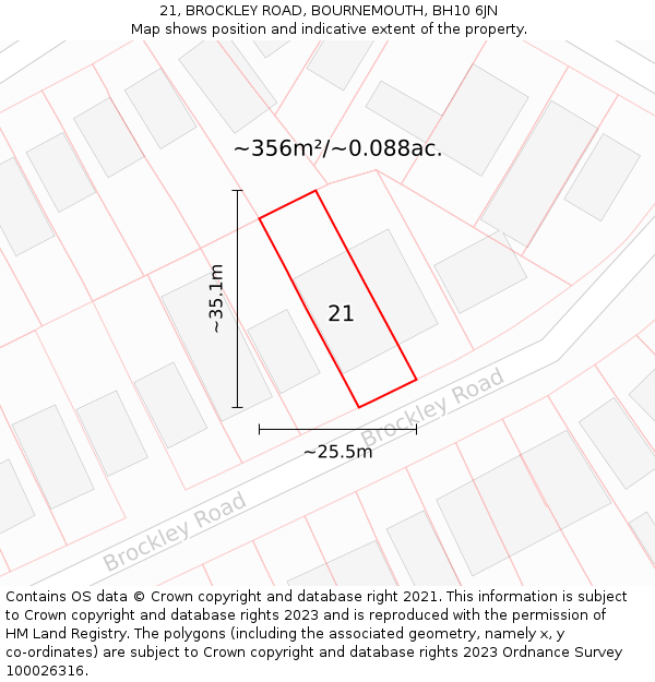 21, BROCKLEY ROAD, BOURNEMOUTH, BH10 6JN: Plot and title map