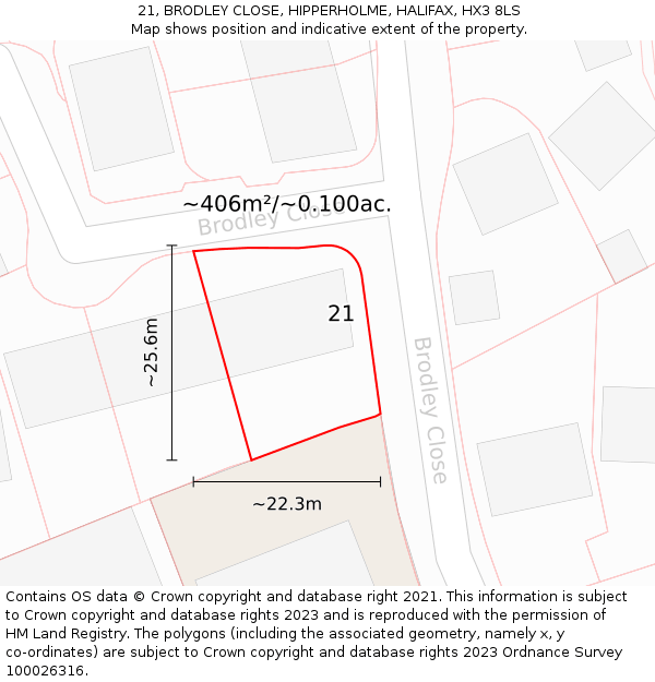 21, BRODLEY CLOSE, HIPPERHOLME, HALIFAX, HX3 8LS: Plot and title map