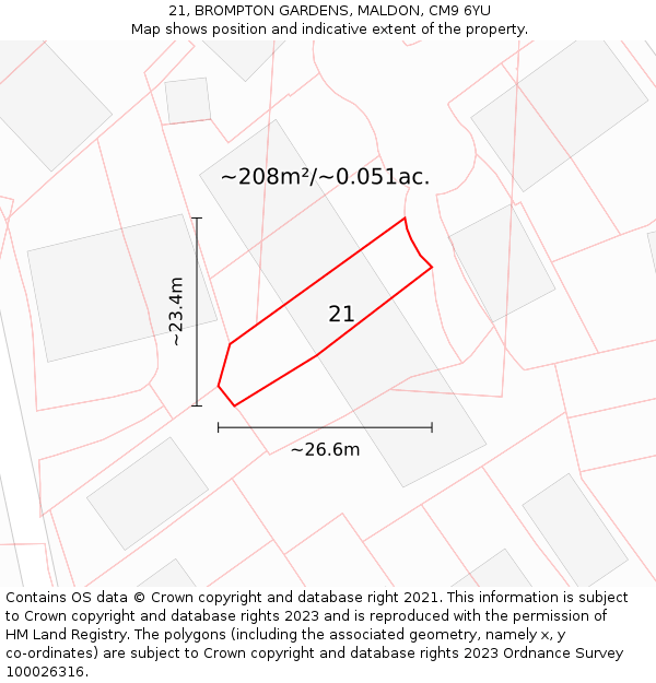 21, BROMPTON GARDENS, MALDON, CM9 6YU: Plot and title map