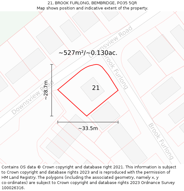 21, BROOK FURLONG, BEMBRIDGE, PO35 5QR: Plot and title map