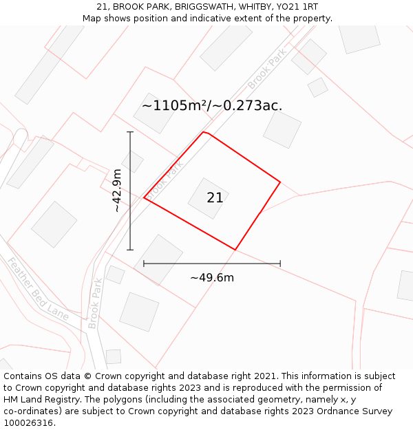 21, BROOK PARK, BRIGGSWATH, WHITBY, YO21 1RT: Plot and title map