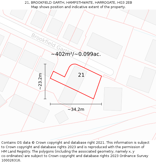 21, BROOKFIELD GARTH, HAMPSTHWAITE, HARROGATE, HG3 2EB: Plot and title map
