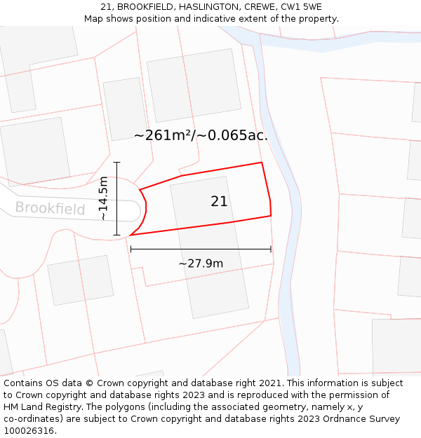 21, BROOKFIELD, HASLINGTON, CREWE, CW1 5WE: Plot and title map
