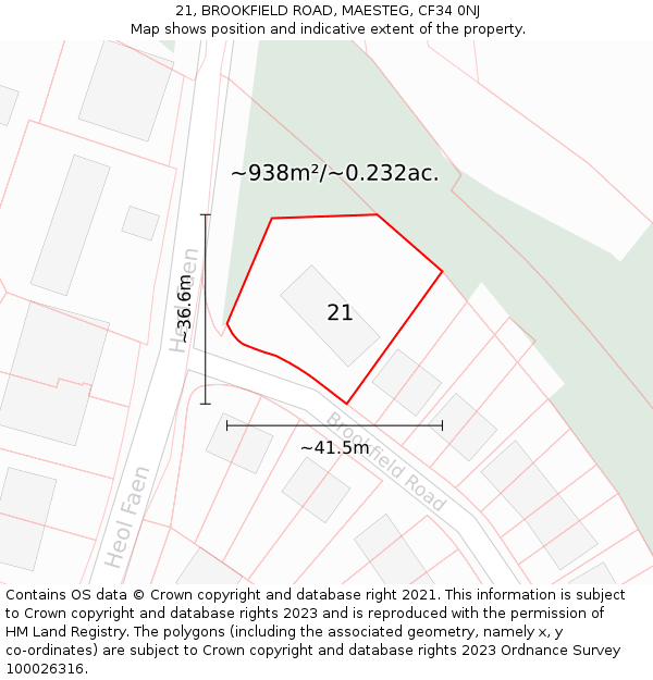 21, BROOKFIELD ROAD, MAESTEG, CF34 0NJ: Plot and title map