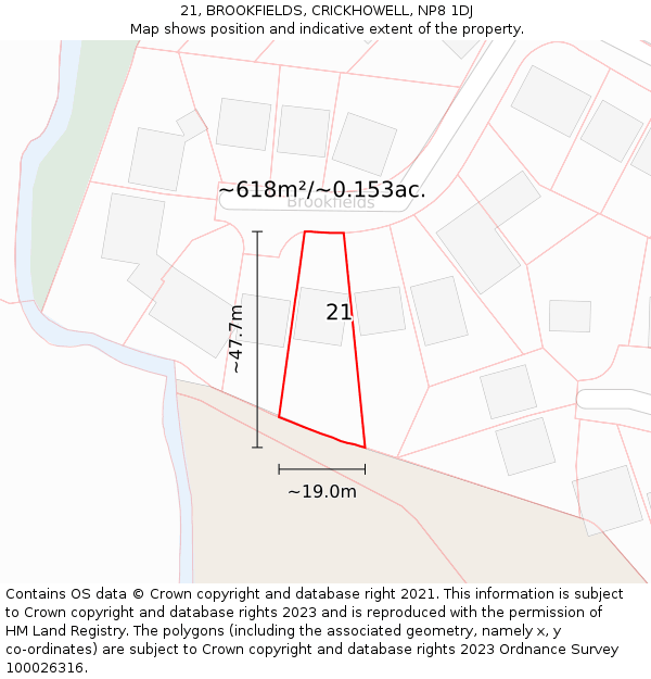21, BROOKFIELDS, CRICKHOWELL, NP8 1DJ: Plot and title map