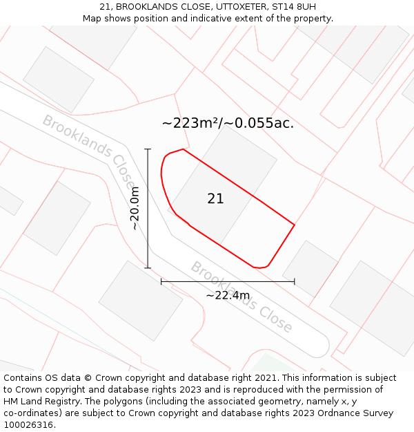 21, BROOKLANDS CLOSE, UTTOXETER, ST14 8UH: Plot and title map