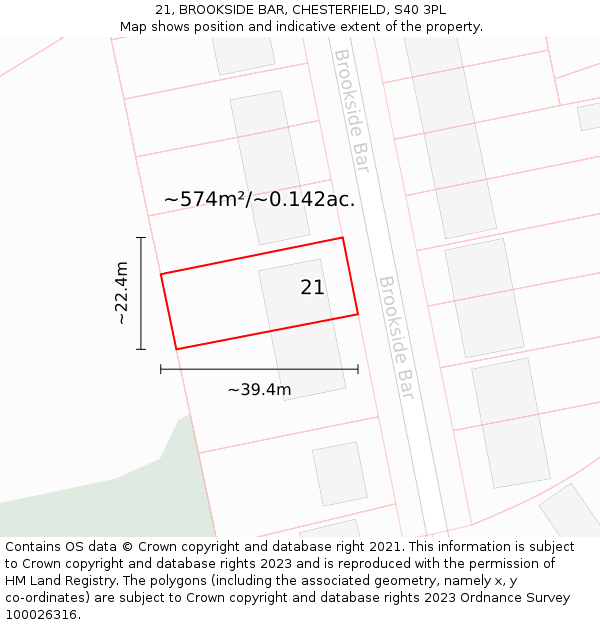 21, BROOKSIDE BAR, CHESTERFIELD, S40 3PL: Plot and title map