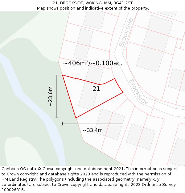 21, BROOKSIDE, WOKINGHAM, RG41 2ST: Plot and title map
