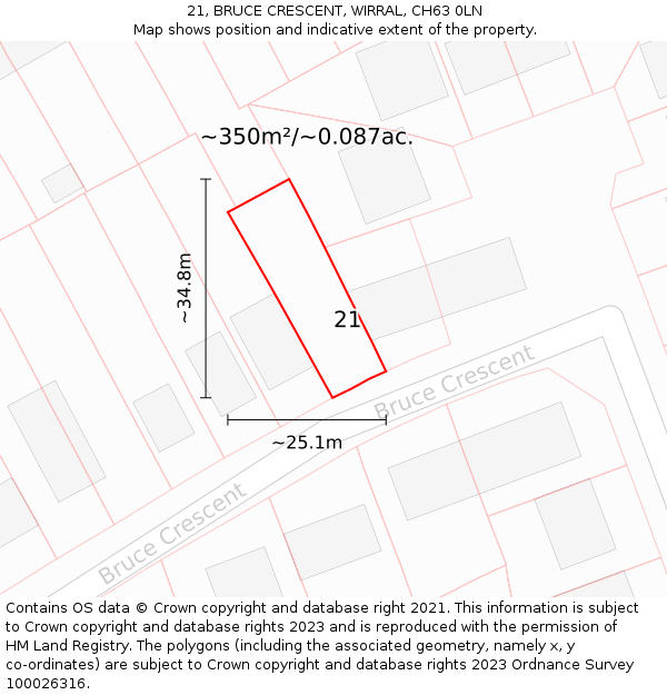 21, BRUCE CRESCENT, WIRRAL, CH63 0LN: Plot and title map