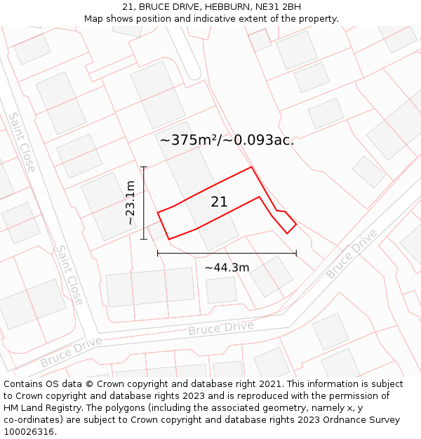 21, BRUCE DRIVE, HEBBURN, NE31 2BH: Plot and title map