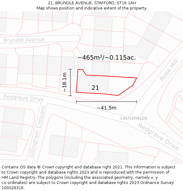 21, BRUNDLE AVENUE, STAFFORD, ST16 1AH: Plot and title map
