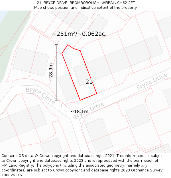 21, BRYCE DRIVE, BROMBOROUGH, WIRRAL, CH62 2ET: Plot and title map