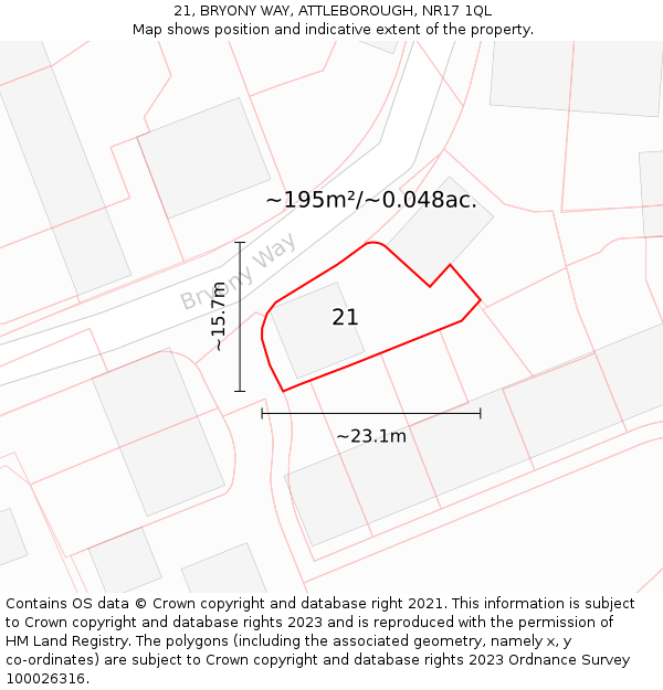 21, BRYONY WAY, ATTLEBOROUGH, NR17 1QL: Plot and title map