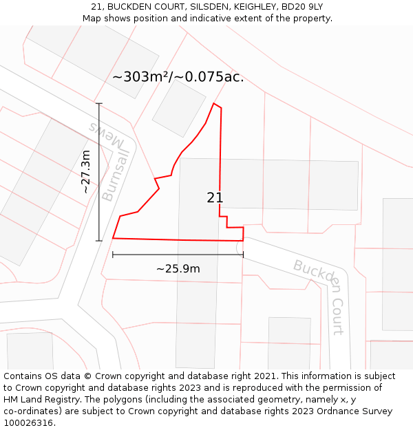 21, BUCKDEN COURT, SILSDEN, KEIGHLEY, BD20 9LY: Plot and title map