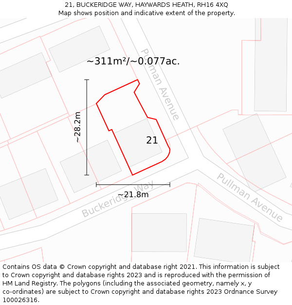 21, BUCKERIDGE WAY, HAYWARDS HEATH, RH16 4XQ: Plot and title map