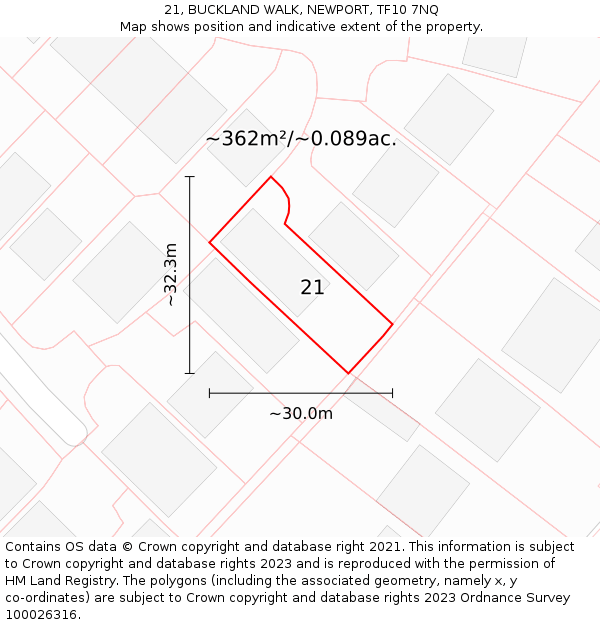 21, BUCKLAND WALK, NEWPORT, TF10 7NQ: Plot and title map