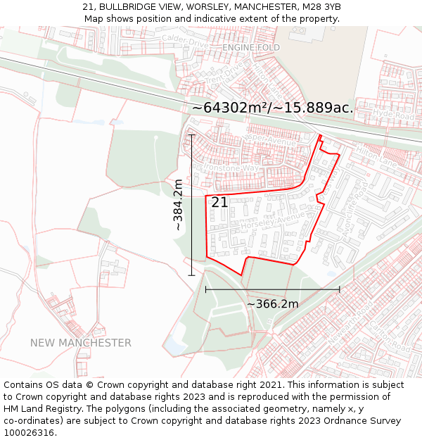 21, BULLBRIDGE VIEW, WORSLEY, MANCHESTER, M28 3YB: Plot and title map