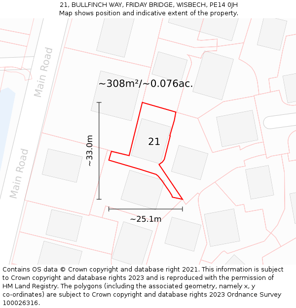 21, BULLFINCH WAY, FRIDAY BRIDGE, WISBECH, PE14 0JH: Plot and title map