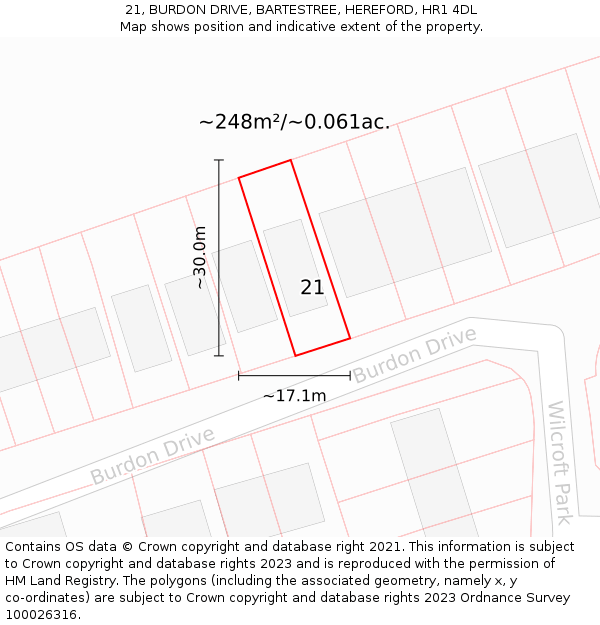 21, BURDON DRIVE, BARTESTREE, HEREFORD, HR1 4DL: Plot and title map