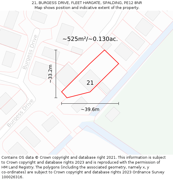 21, BURGESS DRIVE, FLEET HARGATE, SPALDING, PE12 8NR: Plot and title map