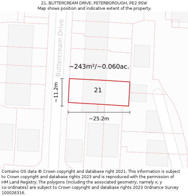21, BUTTERCREAM DRIVE, PETERBOROUGH, PE2 9SW: Plot and title map