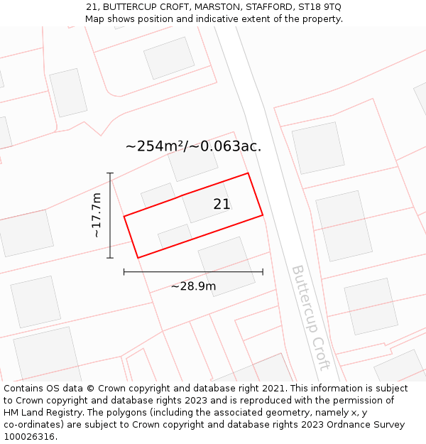 21, BUTTERCUP CROFT, MARSTON, STAFFORD, ST18 9TQ: Plot and title map