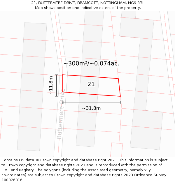 21, BUTTERMERE DRIVE, BRAMCOTE, NOTTINGHAM, NG9 3BL: Plot and title map