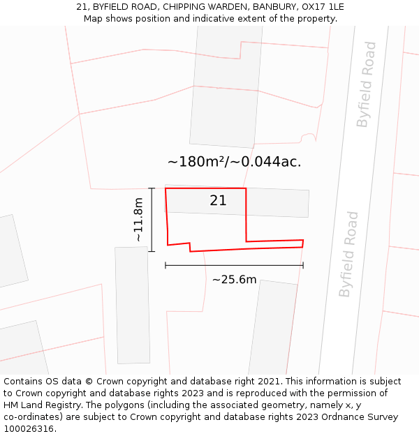 21, BYFIELD ROAD, CHIPPING WARDEN, BANBURY, OX17 1LE: Plot and title map